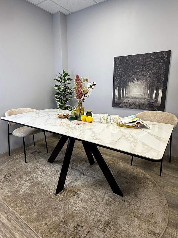 Стол обеденный Kenner DL1600 Черный / Мрамор белый глянец