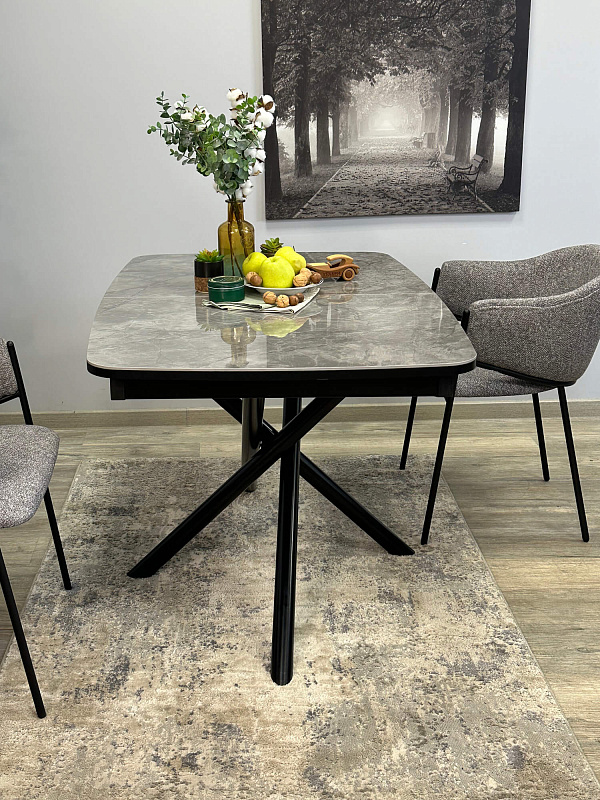Стол обеденный Kenner DF1250 Черный / Мрамор серый глянец