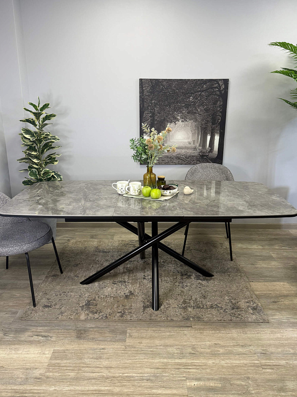 Стол обеденный Kenner DF1550 Черный / Мрамор серый глянец