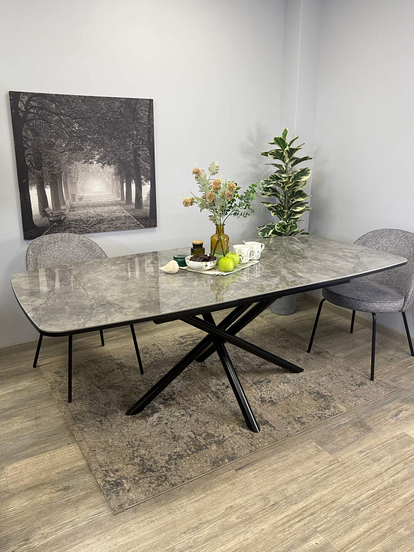Стол обеденный Kenner DF1550 Черный / Мрамор серый глянец