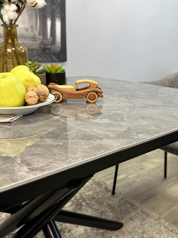 Стол обеденный Kenner DF1250 Черный / Мрамор серый глянец