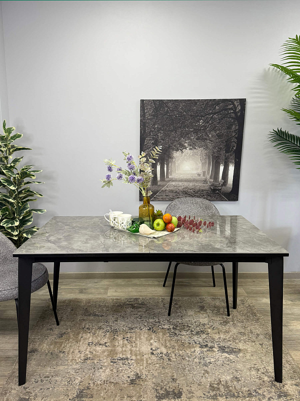 Стол обеденный Kenner KR1400 Черный / Мрамор серый глянец