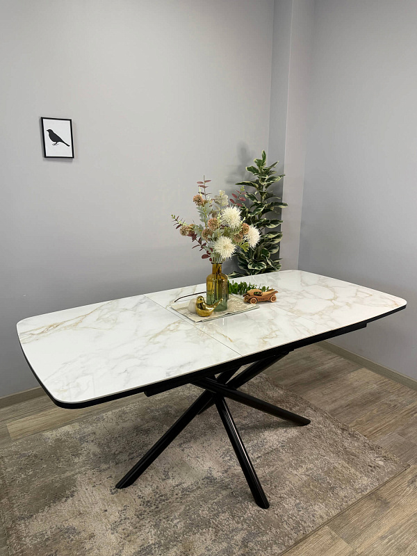 Стол обеденный Kenner DF1250 Черный / Мрамор белый глянец