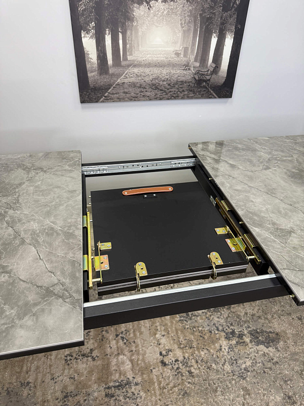 Стол обеденный Kenner KR1400 Черный / Мрамор серый глянец