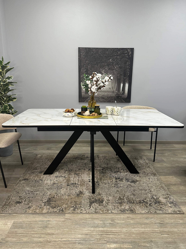 Стол обеденный Kenner DL1300 Черный / Мрамор белый глянец