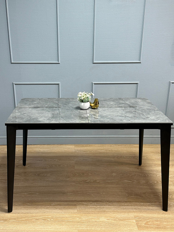 Стол обеденный Kenner KR1200 Черный / Мрамор серый глянец