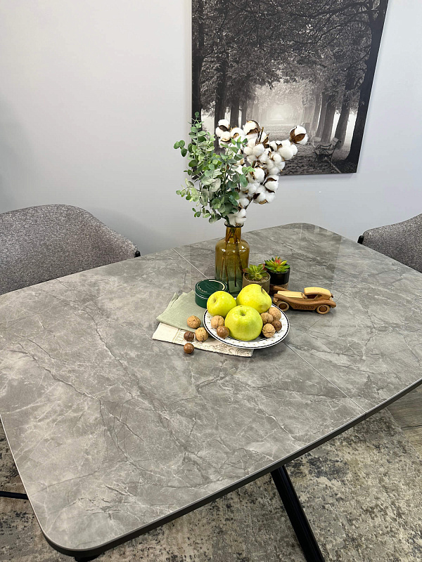 Стол обеденный Kenner DF1250 Черный / Мрамор серый глянец