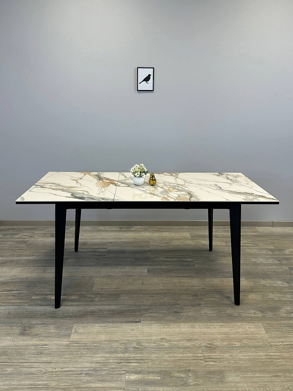 Стол обеденный Kenner KR1200 Черный / Мрамор золотой глянец