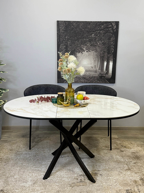 Стол обеденный Kenner R1100s Черный / Мрамор белый глянец