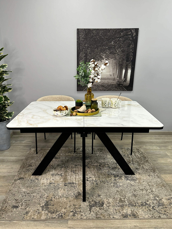 Стол обеденный Kenner DL1300 Черный / Мрамор белый глянец