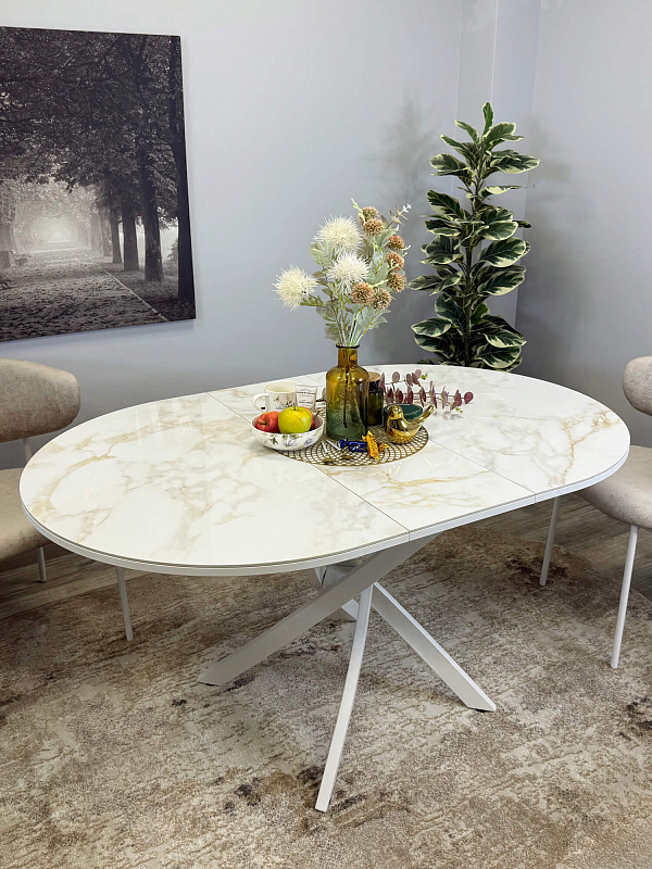 Стол обеденный Kenner R1100s Белый / Мрамор белый глянец