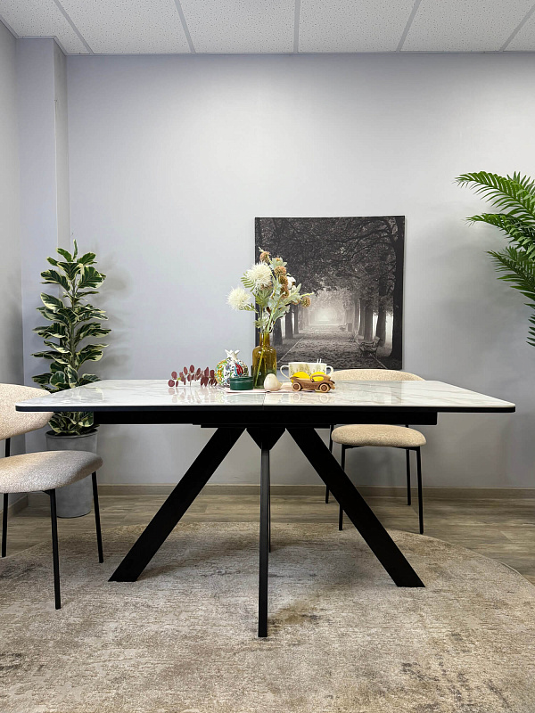 Стол обеденный Kenner DL1600 Черный / Мрамор белый глянец