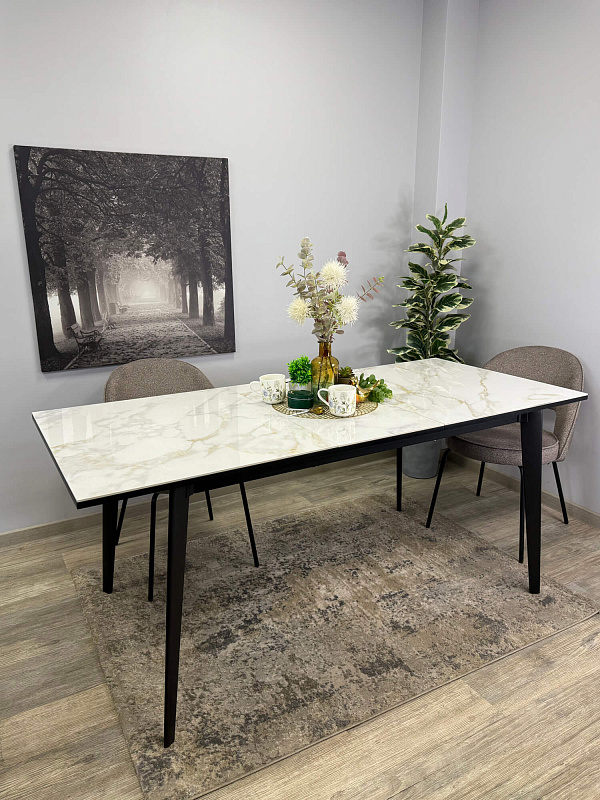 Стол обеденный Kenner KR1400 Черный / Мрамор белый глянец