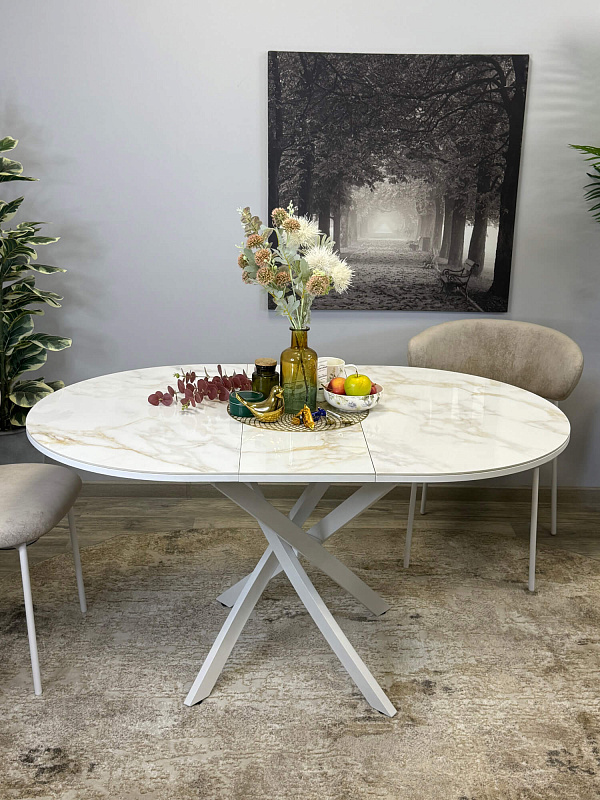 Стол обеденный Kenner R1100s Белый / Мрамор белый глянец