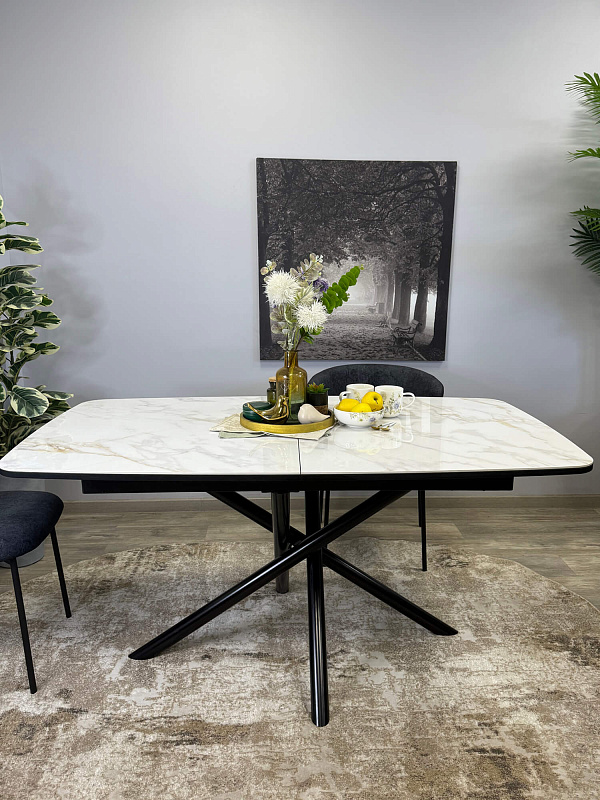 Стол обеденный Kenner DF1550 Черный / Мрамор белый глянец
