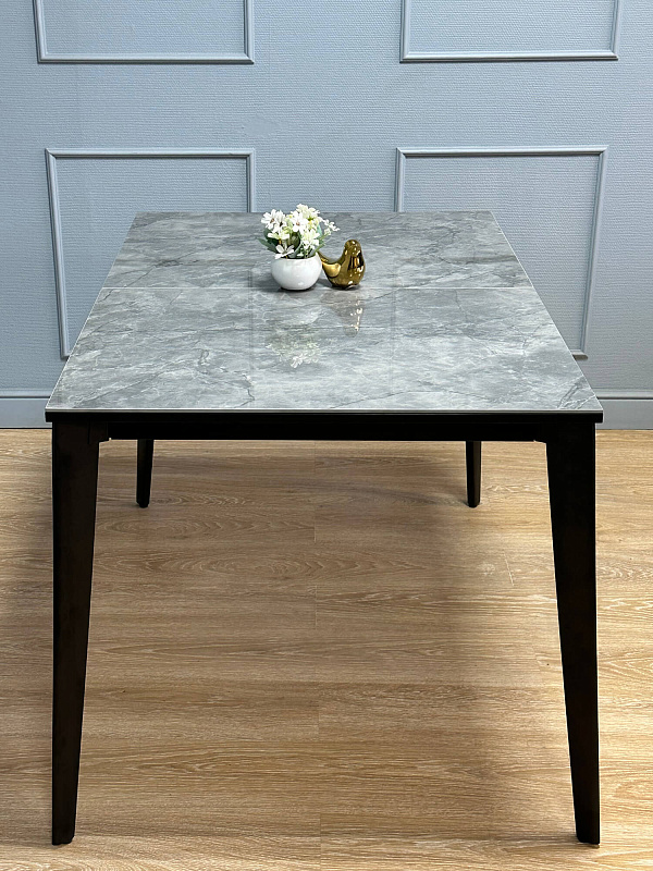 Стол обеденный Kenner KR1200 Черный / Мрамор серый глянец