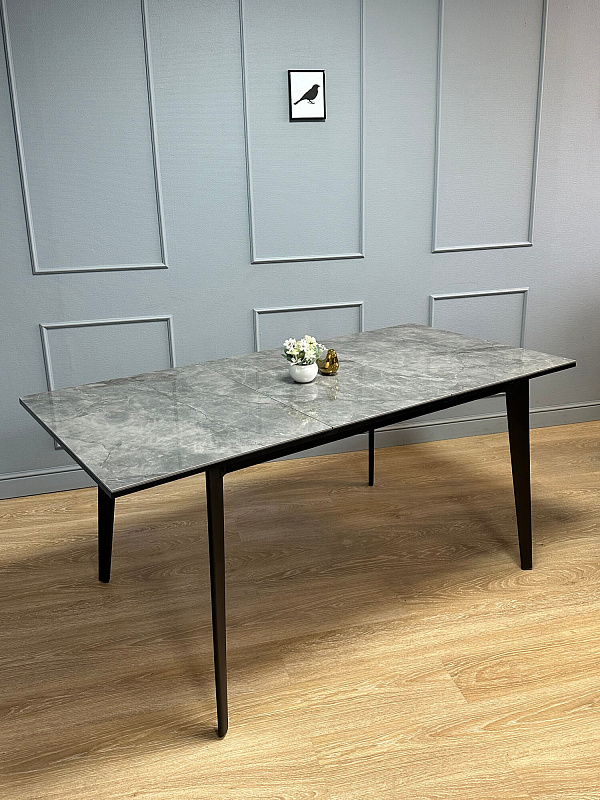Стол обеденный Kenner KR1200 Черный / Мрамор серый глянец