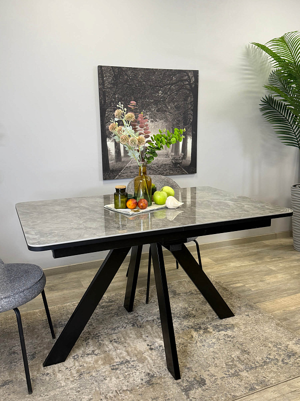 Стол обеденный Kenner DL1300 Черный / Мрамор серый глянец